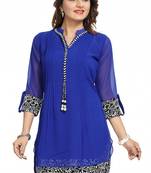 Blue plain georgette kurtas-and-kurtis