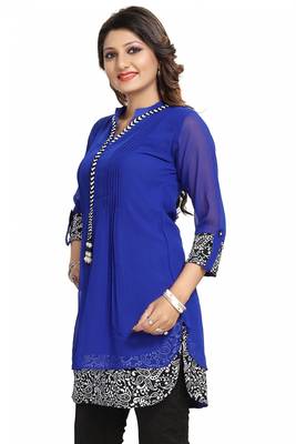 Blue plain georgette kurtas-and-kurtis 2