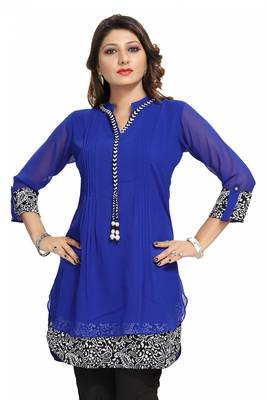 Blue plain georgette kurtas-and-kurtis 3