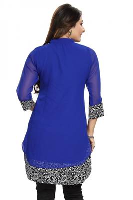 Blue plain georgette kurtas-and-kurtis 4
