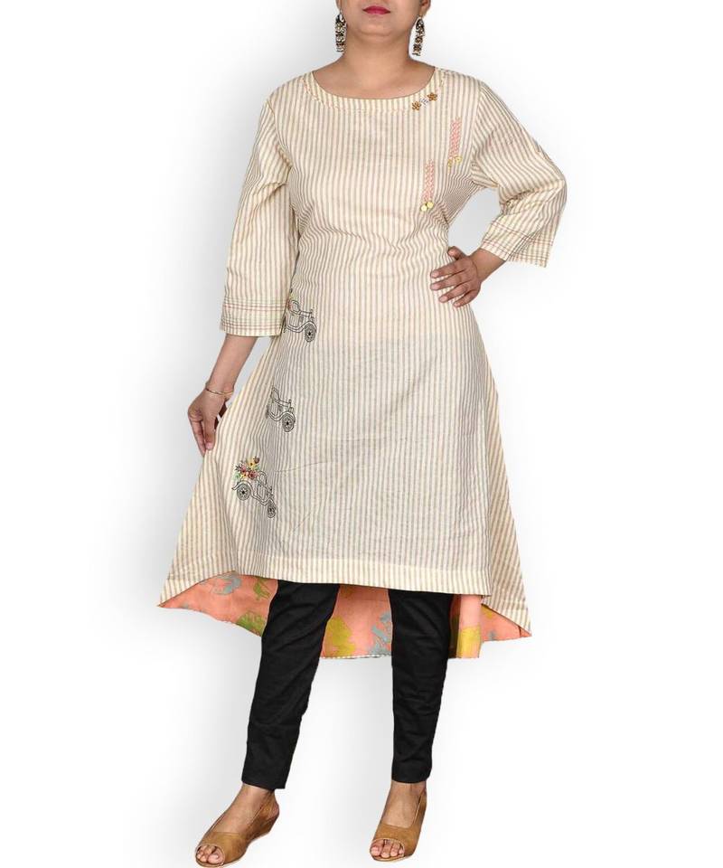 Peach Muslin Embroidered Kurta