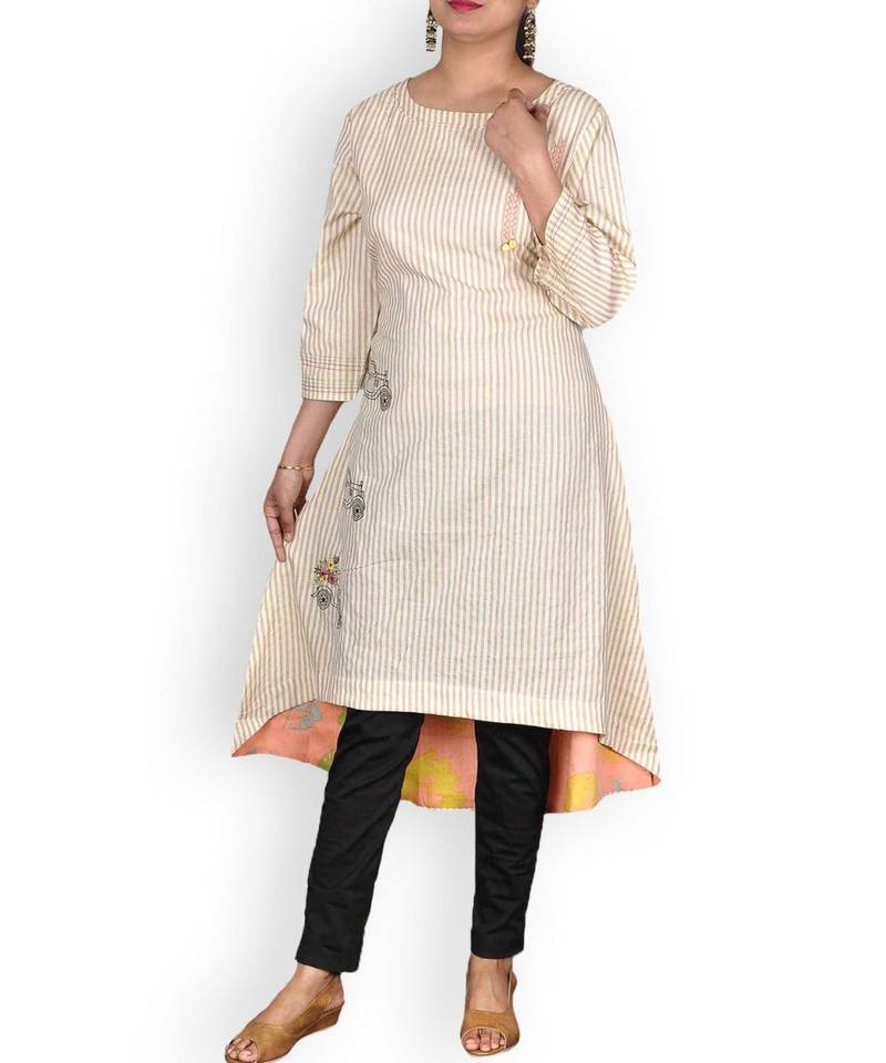 Peach Muslin Embroidered Kurta