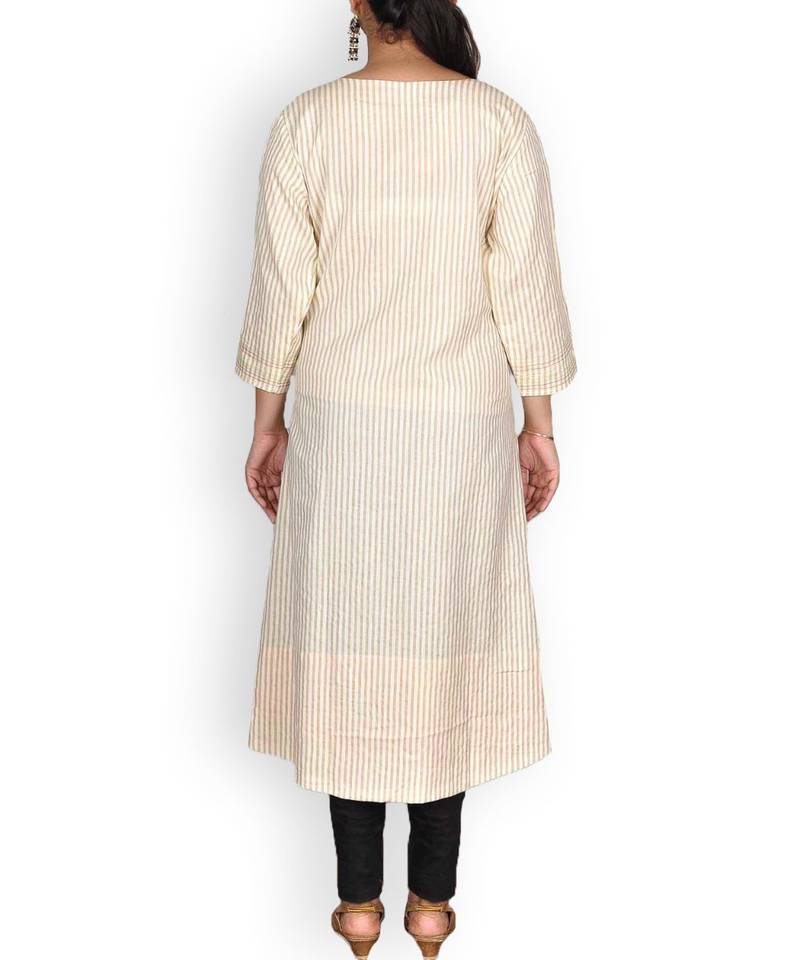 Peach Muslin Embroidered Kurta