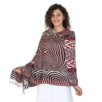 Brown & Multicolor Viscose Rayon Geometric Woven Design Shawl 1