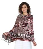 Brown & Multicolor Viscose Rayon Geometric Woven Design Shawl