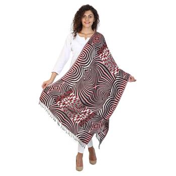 Brown & Multicolor Viscose Rayon Geometric Woven Design Shawl 2