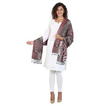 Brown & Multicolor Viscose Rayon Geometric Woven Design Shawl 3