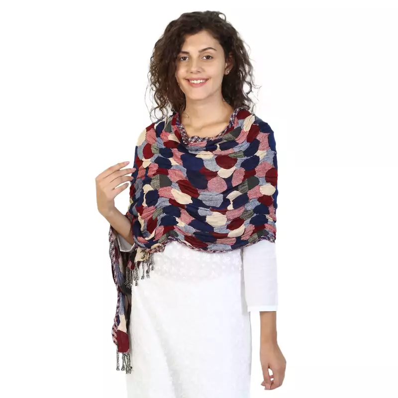 Multicolor Viscose Rayon Dots Woven Design Shawl