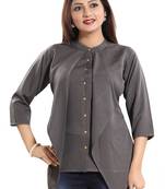 Grey plain crepe kurtas-and-kurtis