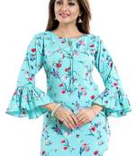 Green printed crepe kurtas-and-kurtis