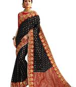 Black Plain Banarasi Silk Saree With Blouse