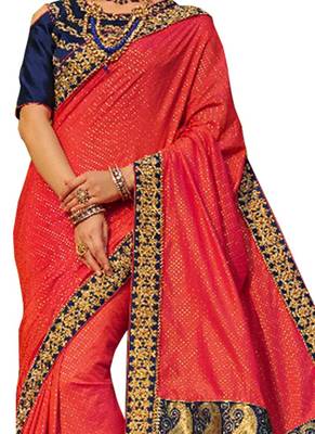Red Plain Banarasi Silk Saree With Blouse 2