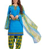Blue Printed Synthetic Salwar