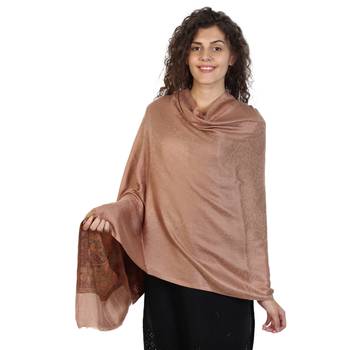 Dark Beige & Multicolor modal Floral Paisley Woven Design Shawl 1