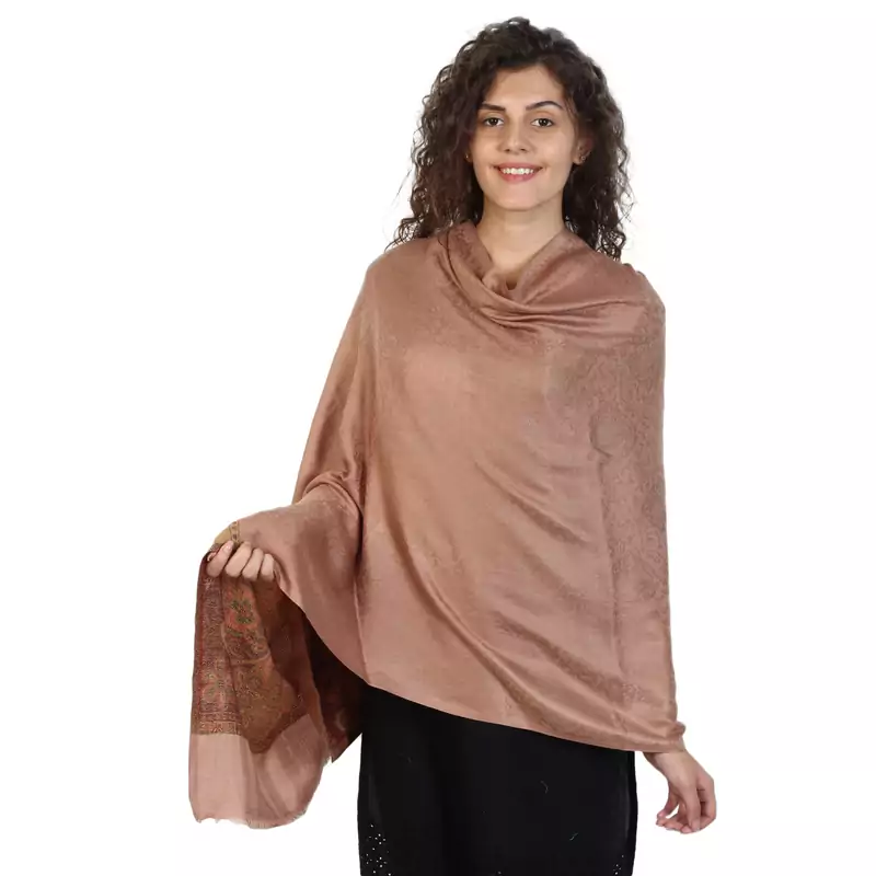 Dark Beige & Multicolor modal Floral Paisley Woven Design Shawl