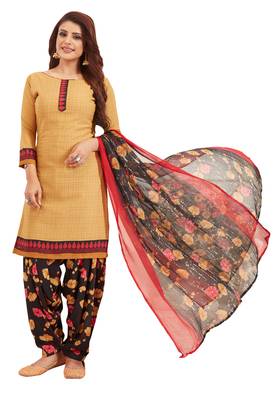 Beige Printed Synthetic Salwar 1