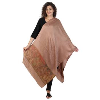 Dark Beige & Multicolor modal Floral Paisley Woven Design Shawl 2