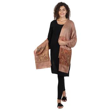 Dark Beige & Multicolor modal Floral Paisley Woven Design Shawl 3