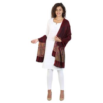 Wine & Black modal Floral Pailsey Woven Design Shawl 3