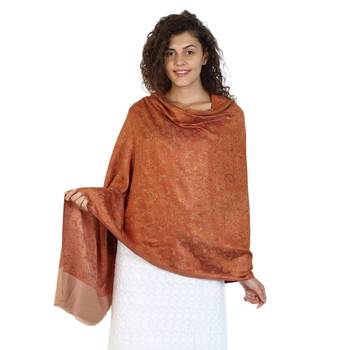 Copper & Multicolor modal Floral Paisley Woven Design Shawl 1
