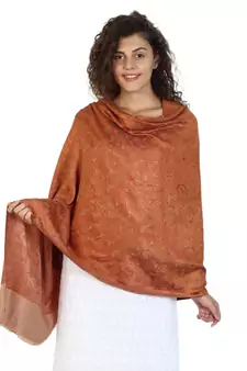 Copper & Multicolor modal Floral Paisley Woven Design Shawl