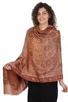 Copper & Multicolor modal Floral Paisley Woven Design Shawl