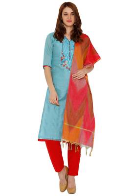 Blue Embroidered Cotton Silk Salwar 1