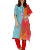 Blue Embroidered Cotton Silk Salwar