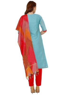 Blue Embroidered Cotton Silk Salwar 2