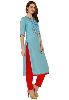 Blue Embroidered Cotton Silk Salwar 3