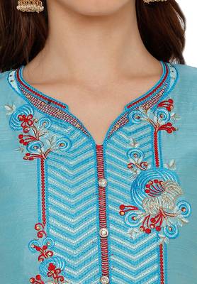 Blue Embroidered Cotton Silk Salwar 4