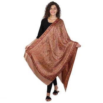 Copper & Multicolor modal Floral Paisley Woven Design Shawl 2