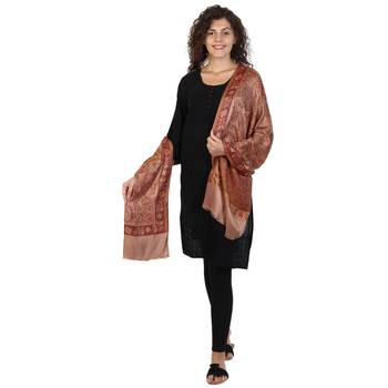 Copper & Multicolor modal Floral Paisley Woven Design Shawl 3