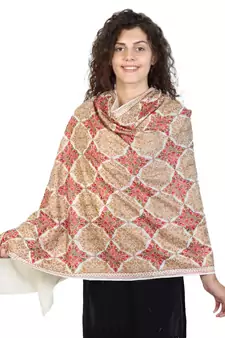 Ivory & Multicolor wool Embroidered Shawl