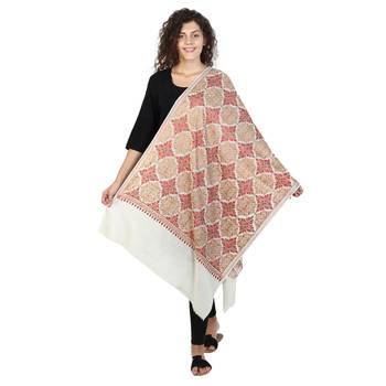 Ivory & Multicolor wool Embroidered Shawl 2