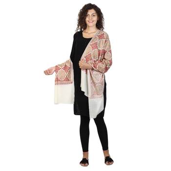 Ivory & Multicolor wool Embroidered Shawl 3