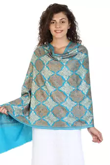 Dark Turquoise wool Embroidered Shawl