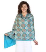 Dark Turquoise wool Embroidered Shawl