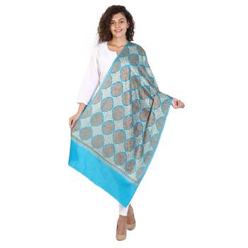 Dark Turquoise wool Embroidered Shawl 2