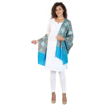 Dark Turquoise wool Embroidered Shawl 3