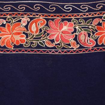 Dark Navy Viscose Rayon Floral Embroidered Shawl 4