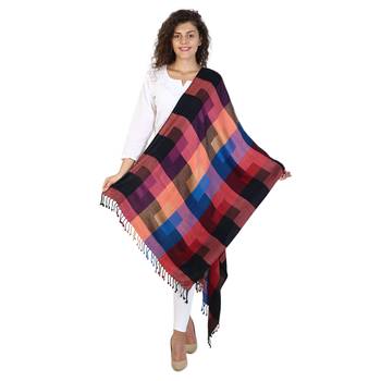 Navy & Multicolor Viscose Rayon Geometric Woven Design Shawl 2