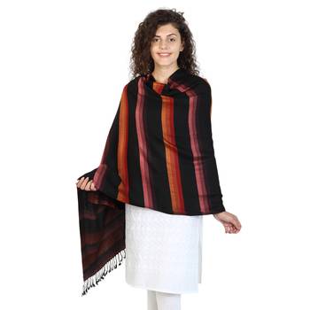 Black & Rust Viscose Rayon Striped Woven Design Shawl 1