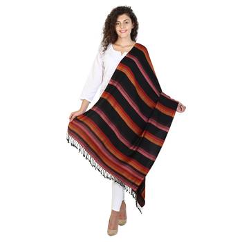 Black & Rust Viscose Rayon Striped Woven Design Shawl 2