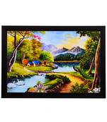 River & Village View Satin Matt Texture UV Art Painting