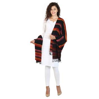 Black & Rust Viscose Rayon Striped Woven Design Shawl 3