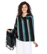 Black & Turquoise Viscose Rayon Striped Woven Design Shawl