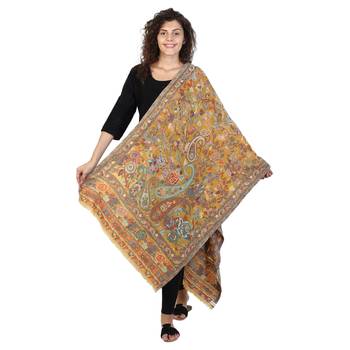 Yellow & Multicolor woolen Floral Paisley Woven Design Shawl 2