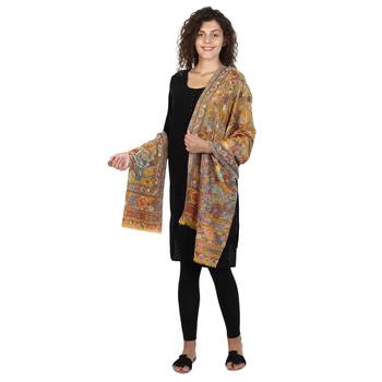 Yellow & Multicolor woolen Floral Paisley Woven Design Shawl 3