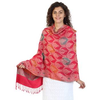 Dark Pink Viscose Rayon  Woven Design Shawl 1